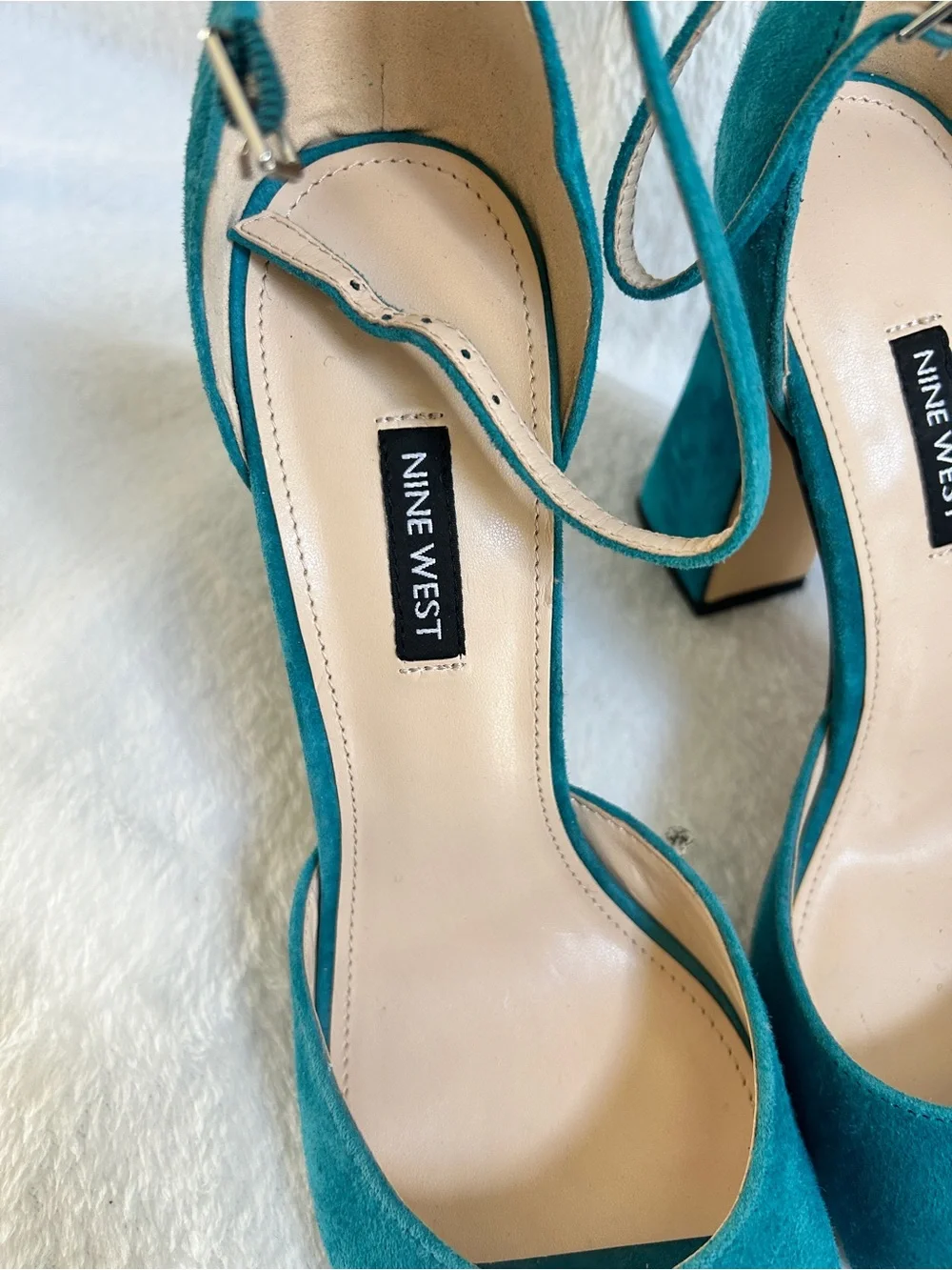 Nine West Teal Suede Slingback Block Heels